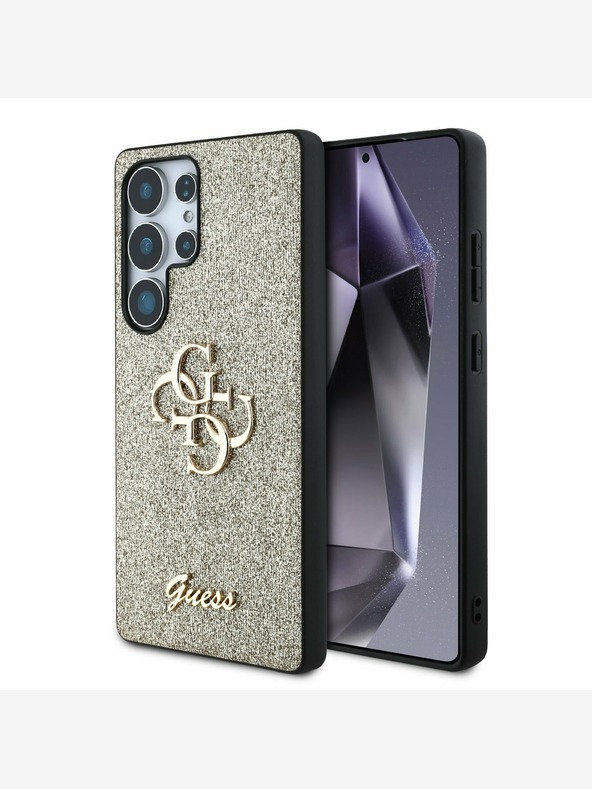 Guess Guess PU Фиксиран метален капак с метално лого 4G с брокат за Samsung Galaxy S25 Ultra Gold
