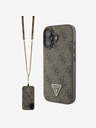 Guess Guess PU 4G метален триъгълник с лого Guess PU 4G Strass Back Cover + каишка за iPhone 16 Brown
