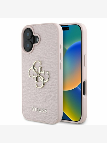 Guess Guess PU зърнест заден капак с метално лого 4G за iPhone 16 Pink