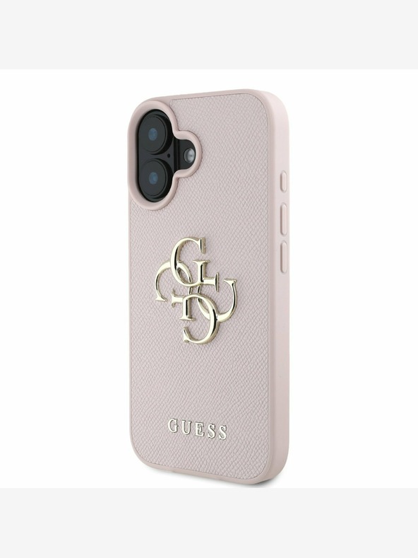 Guess Guess PU зърнест заден капак с метално лого 4G за iPhone 16 Pink
