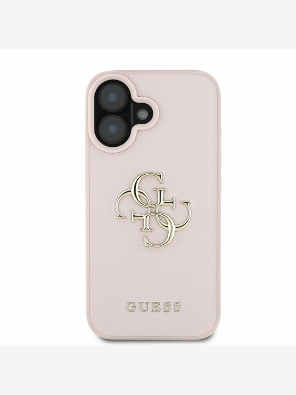 Guess Guess PU зърнест заден капак с метално лого 4G за iPhone 16 Pink