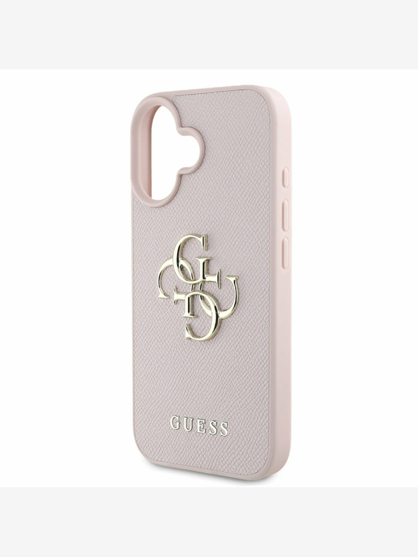 Guess Guess PU зърнест заден капак с метално лого 4G за iPhone 16 Pink