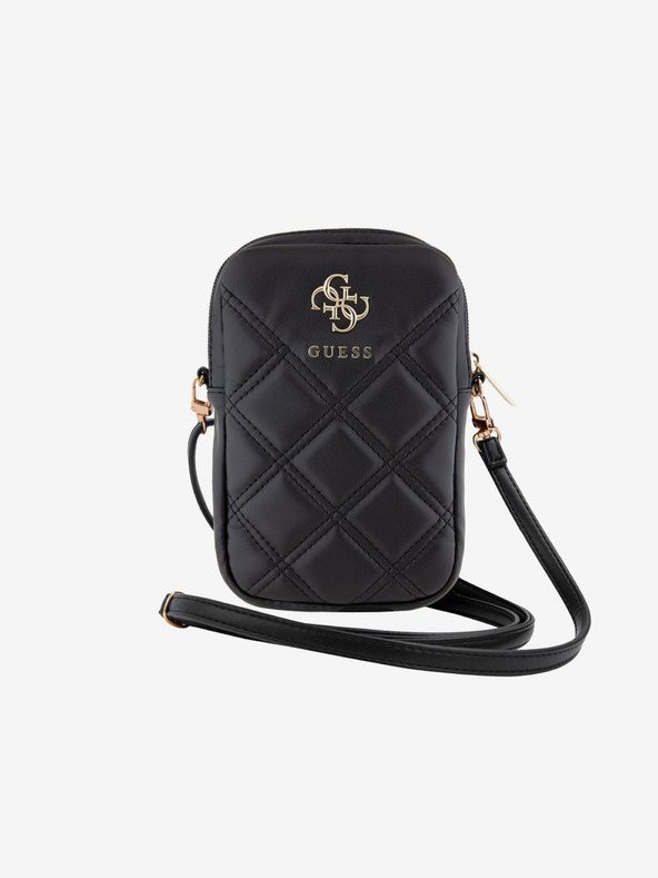 Guess Guess PU ватирана чанта за телефон с метално лого 4G и цип черна