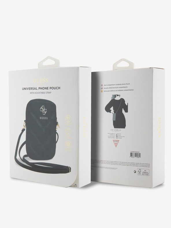 Guess Guess PU ватирана чанта за телефон с метално лого 4G и цип черна