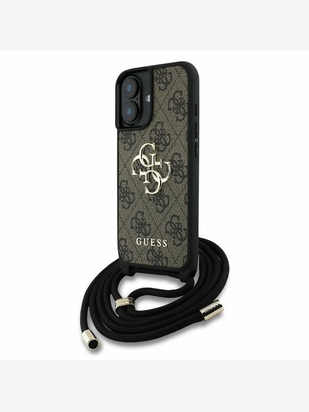 Guess Guess PU 4G метално лого с каишка за кръст за iPhone 16 кафяв