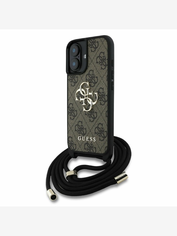 Guess Guess PU 4G метално лого с каишка за кръст за iPhone 16 кафяв