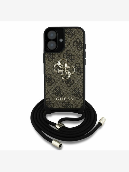 Guess Guess PU 4G метално лого с каишка за кръст за iPhone 16 кафяв