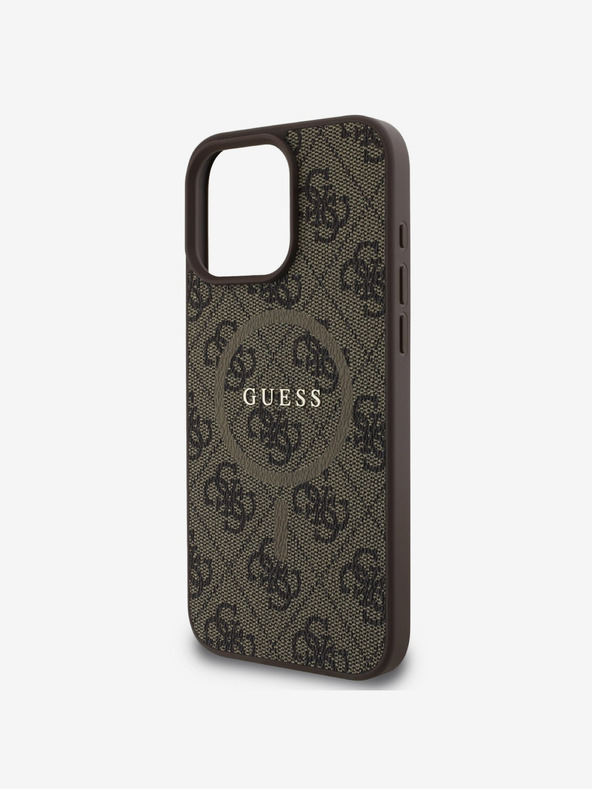 Guess Guess PU кожа 4G Цветна халка MagSafe заден капак за iPhone 16 Pro Кафяв