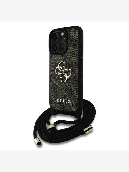 Guess Guess PU 4G Метално лого Каишка за кръст за iPhone 15 Pro Brown