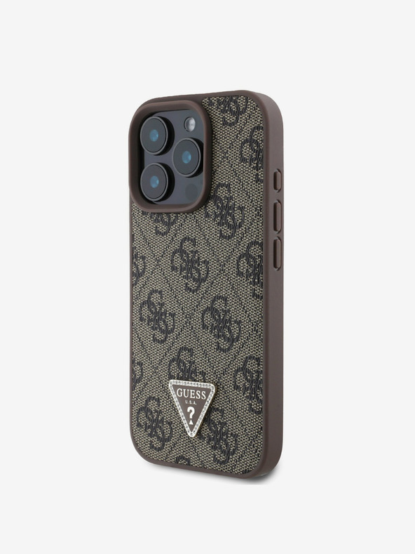 Guess Guess PU 4G Strass Triangle Metal Logo заден капак за iPhone 16 Pro Brown
