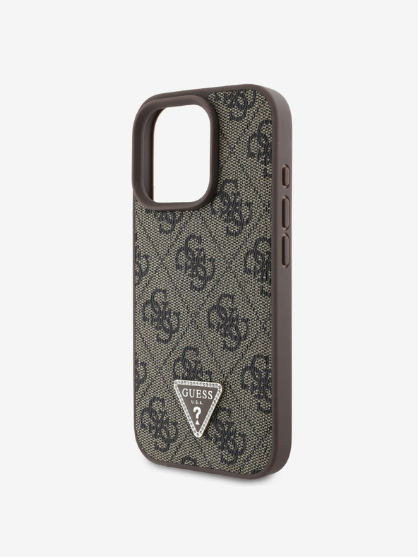 Guess Guess PU 4G Strass Triangle Metal Logo заден капак за iPhone 16 Pro Brown