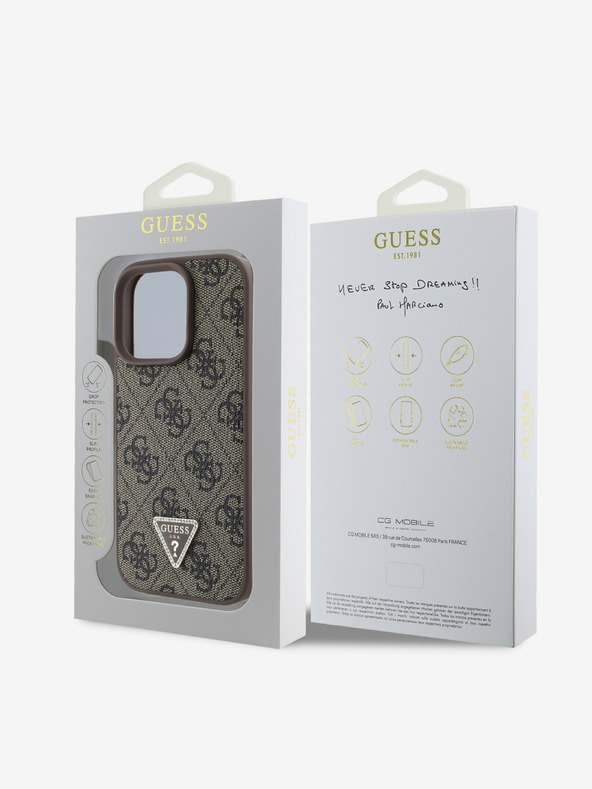 Guess Guess PU 4G Strass Triangle Metal Logo заден капак за iPhone 16 Pro Brown