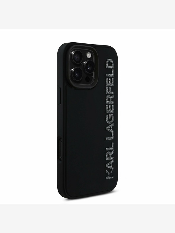Karl Lagerfeld Karl Lagerfeld 3D Rubber Glitter Logo Back Cover за iPhone 16 Pro Black
