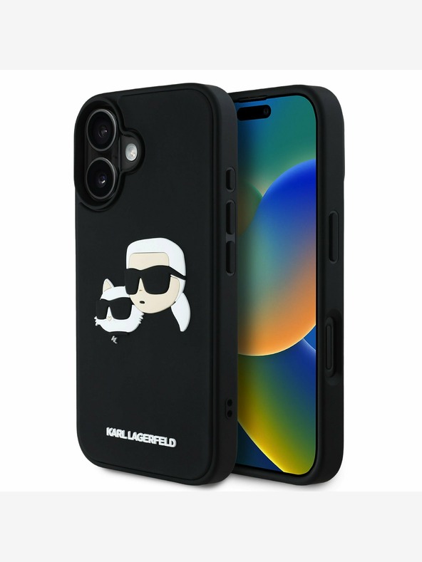 Karl Lagerfeld Karl Lagerfeld 3D гумен заден капак с двойни глави за iPhone 16 черен