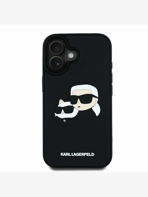 Karl Lagerfeld Karl Lagerfeld 3D гумен заден капак с двойни глави за iPhone 16 черен