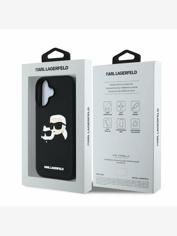 Karl Lagerfeld Karl Lagerfeld 3D гумен заден капак с двойни глави за iPhone 16 черен