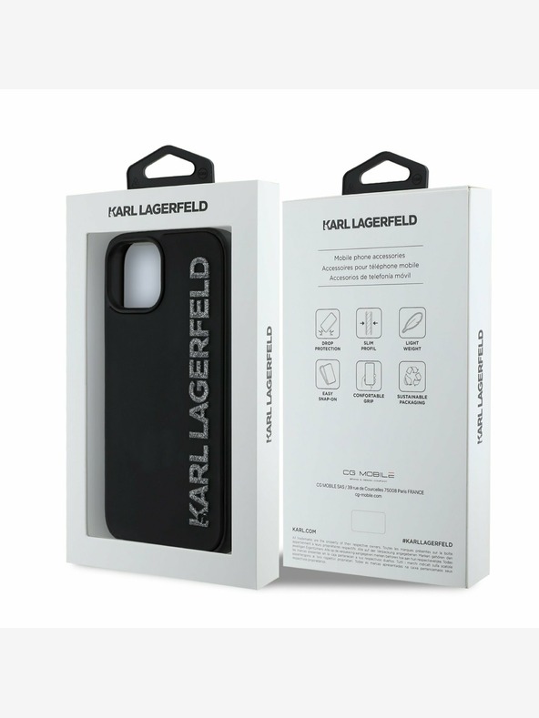 Karl Lagerfeld Карл Лагерфелд 3D гумен заден капак с блестящо лого за iPhone 13, черен
