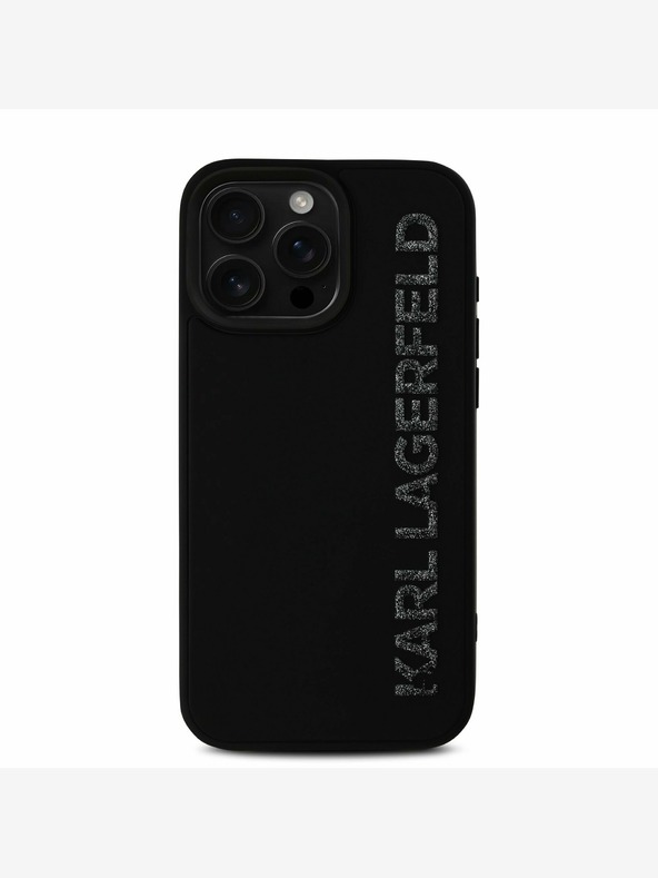 Karl Lagerfeld Карл Лагерфелд 3D каучук с блестящо лого заден капак за iPhone 16 Pro Max черен