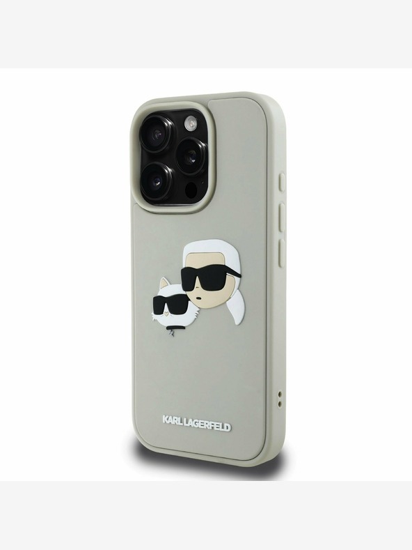 Karl Lagerfeld Karl Lagerfeld 3D гумен заден капак с двойни глави за iPhone 16 Pro Beige
