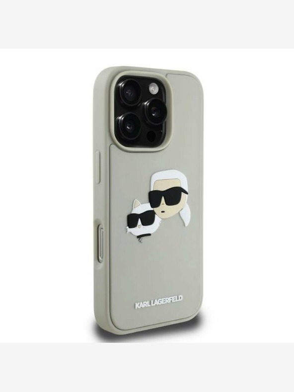 Karl Lagerfeld Karl Lagerfeld 3D гумен заден капак с двойни глави за iPhone 16 Pro Beige