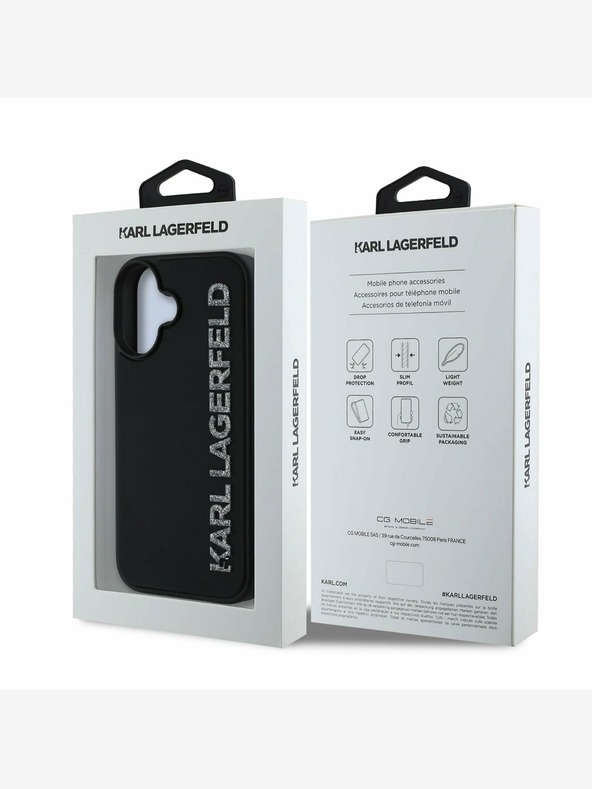 Karl Lagerfeld Karl Lagerfeld 3D Rubber Glitter Logo Back Cover за iPhone 16 Black
