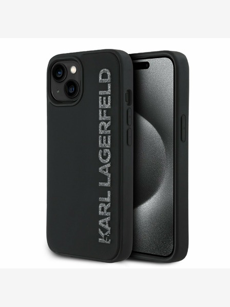 Karl Lagerfeld Karl Lagerfeld 3D Rubber Glitter Logo Back Cover за iPhone 15 Black