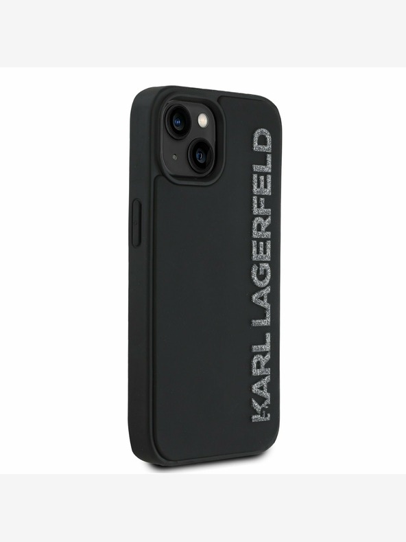 Karl Lagerfeld Karl Lagerfeld 3D Rubber Glitter Logo Back Cover за iPhone 15 Black