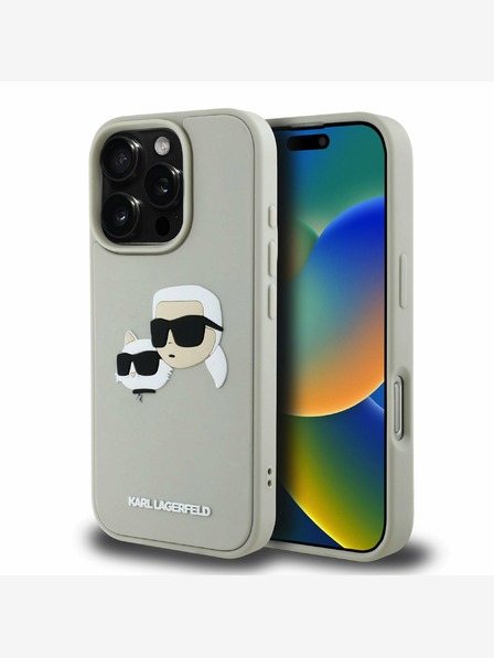 Karl Lagerfeld Karl Lagerfeld 3D гумен заден капак с двойни глави за iPhone 16 Pro Max Beige