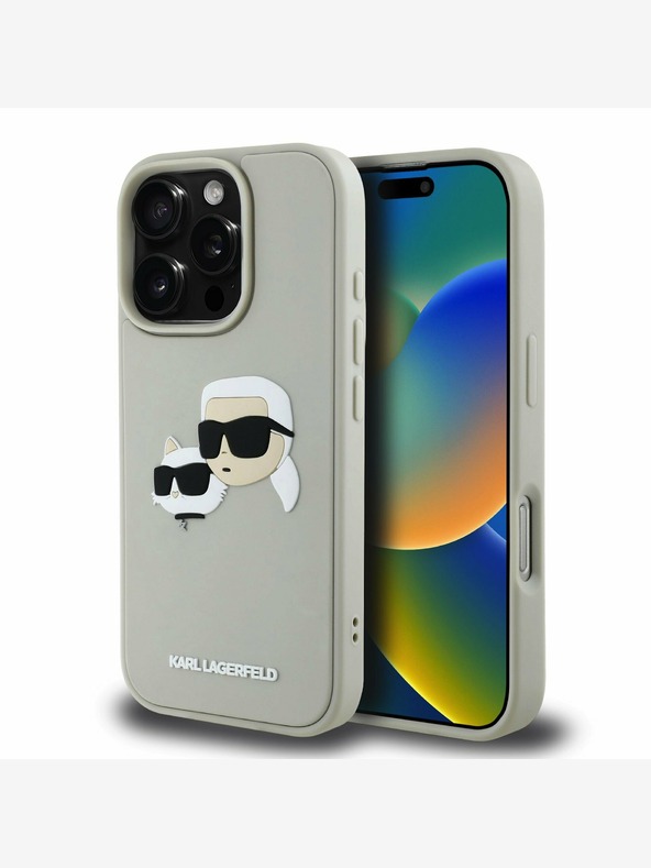 Karl Lagerfeld Karl Lagerfeld 3D гумен заден капак с двойни глави за iPhone 16 Pro Max Beige