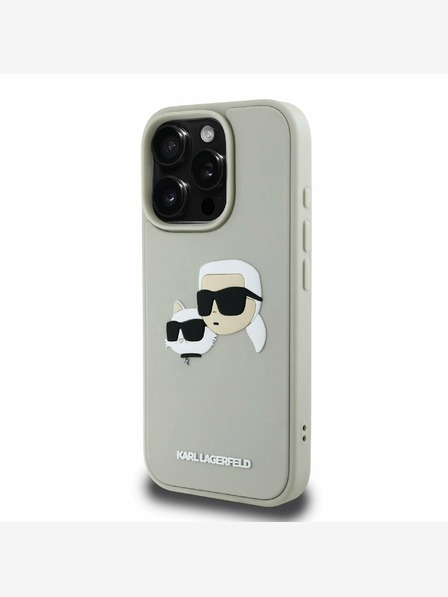 Karl Lagerfeld Karl Lagerfeld 3D гумен заден капак с двойни глави за iPhone 16 Pro Max Beige