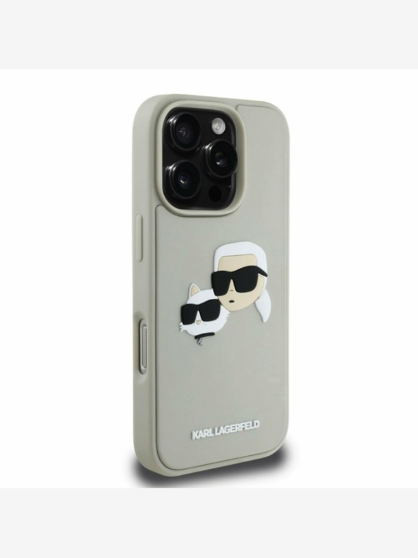 Karl Lagerfeld Karl Lagerfeld 3D гумен заден капак с двойни глави за iPhone 16 Pro Max Beige