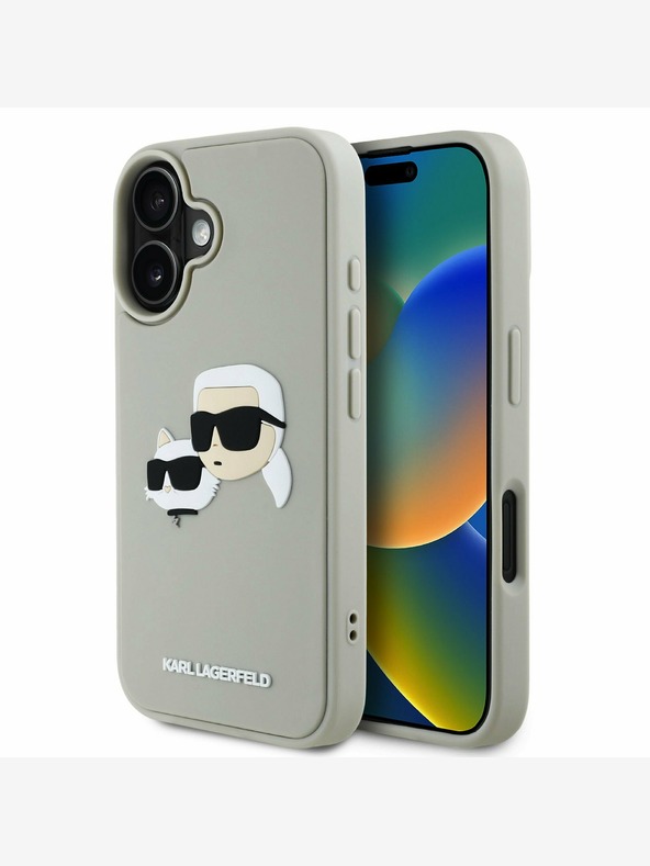 Karl Lagerfeld Karl Lagerfeld 3D гумен заден капак с двойни глави за iPhone 16 Beige