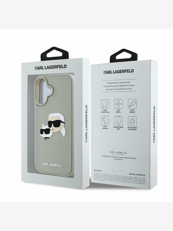 Karl Lagerfeld Karl Lagerfeld 3D гумен заден капак с двойни глави за iPhone 16 Beige