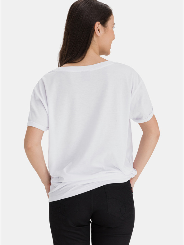 Sam 73 Бяла дамска свободна тениска с щампа SAM 73