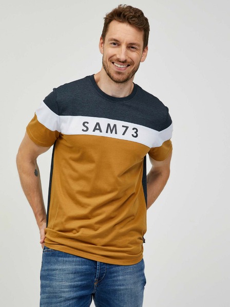 Sam 73 Сиво-кафява мъжка тениска SAM 73 Kavix