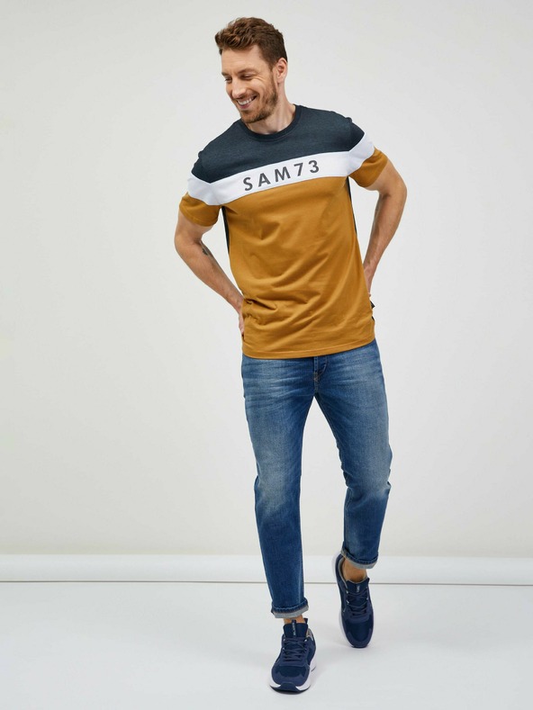 Sam 73 Сиво-кафява мъжка тениска SAM 73 Kavix