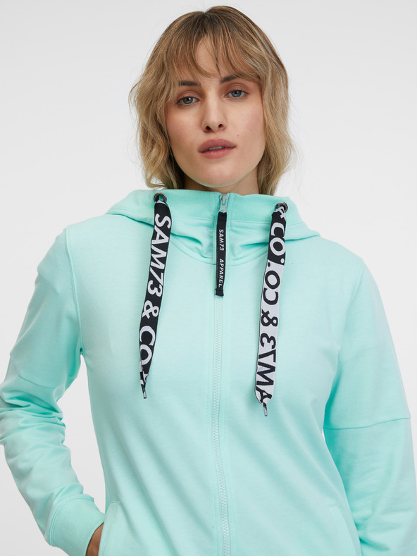 Sam 73 Тюркоазен дамски суитчър с качулка и цип SAM 73 Lisa