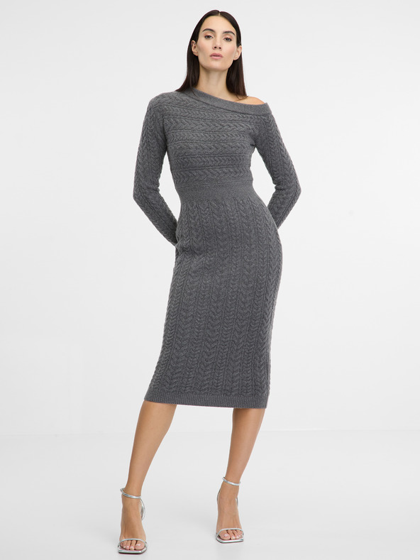 Orsay ORSAY Сива дамска миди рокля с ръкави