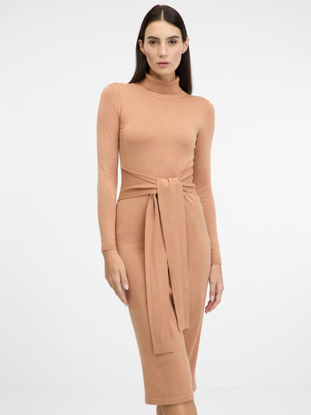 Orsay Světle hnědé dámské midi šaty ORSAY