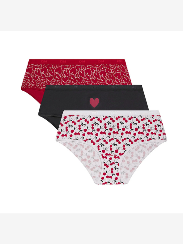 DIM DIM LES POCKETS COTTON BOXER 3x - Дамски памучни бикини 3 бр - черни - бели - червени