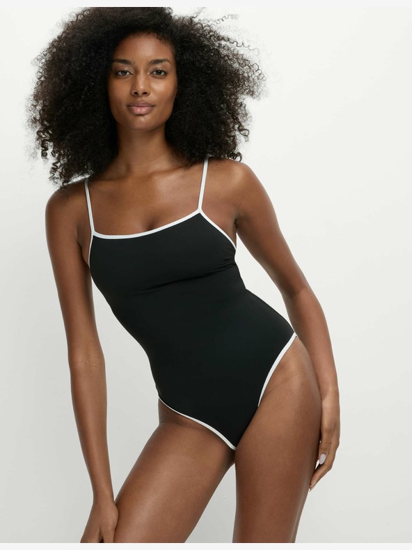 Marks & Spencer Бански костюм с контрастна украса и квадратно деколте Marks & Spencer черен