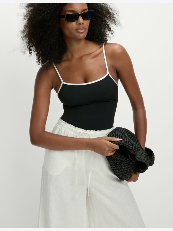 Marks & Spencer Бански костюм с контрастна украса и квадратно деколте Marks & Spencer черен