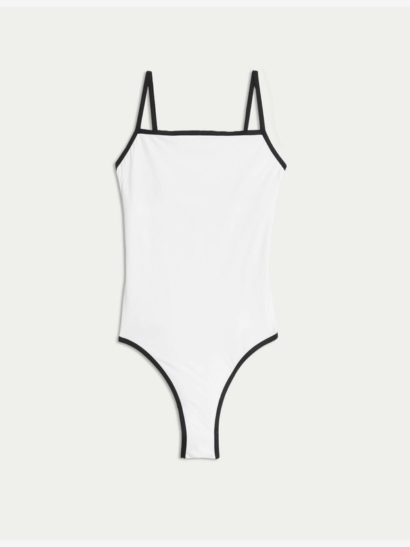 Marks & Spencer Бански костюм с контрастна украса и квадратно деколте Marks & Spencer бял
