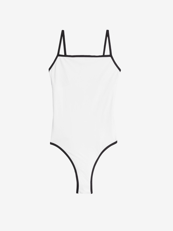 Marks & Spencer Бански костюм с контрастна украса и квадратно деколте Marks & Spencer бял