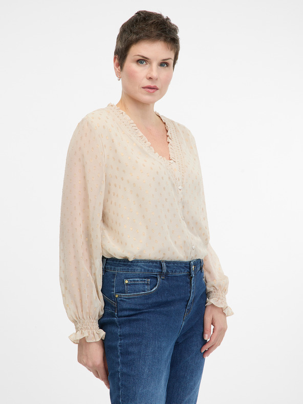 Orsay Бежова дамска блуза с дълъг ръкав ORSAY