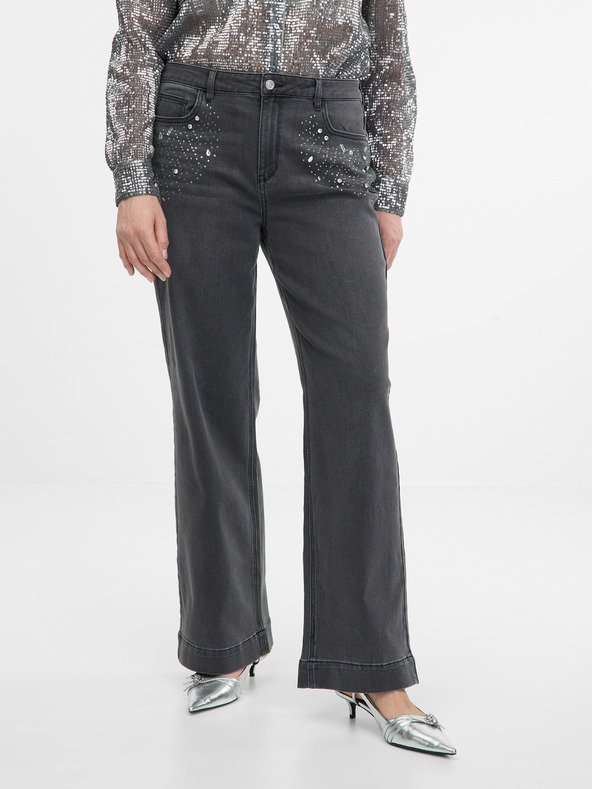 Orsay Тъмно сиви дамски дънки с широки крачоли ORSAY