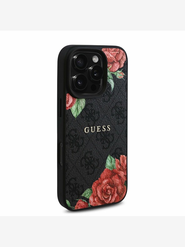 Guess Guess PU Leather 4G Roses MagSafe заден капак за iPhone 16 Pro черен