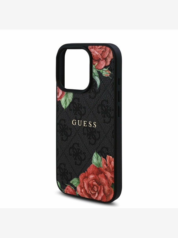 Guess Guess PU Leather 4G Roses MagSafe заден капак за iPhone 16 Pro черен