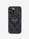 Guess Guess PU кожа 4G Цветен пръстен MagSafe заден капак за iPhone 15 Pro Max черен