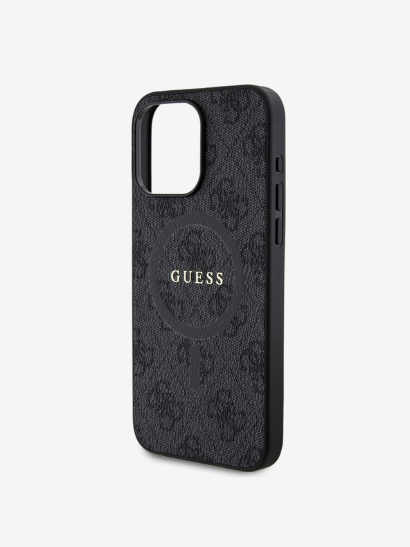 Guess Guess PU кожа 4G Цветен пръстен MagSafe заден капак за iPhone 15 Pro Max черен